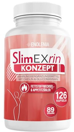 SlimEXrin® KONZEPT – Stoffwechsel & Appetitzügler – Hochdosiert | mit Cholin und Glucomannan – Extrem, schnell & endlich – für Frauen und Männer – Nahrungsergänzungsmittel, 126 Kapseln