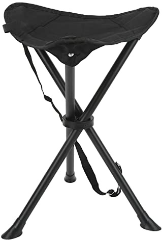 Ausla Folding Tripod Stool, Waterproof 600D Oxford Fabric, Portable Folding Chair with 200Kg Capacity for Camping Fishing Outdoor Activities (Black)
