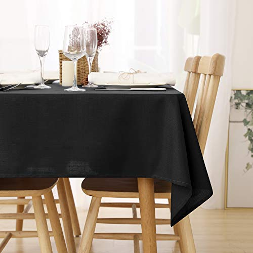 Deconovo Leinenoptik Tischdecke Wasserabweisend Tischwäsche Lotuseffekt 130x160 cm Schwarz