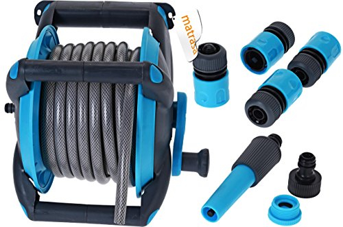 matrasa Stand- und Wand-Schlauchtrommel m 15 Meter Gartenschlauch inkl Düse und Kupplungen