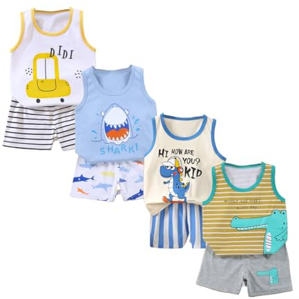XM-Amigo 8-pack med ärmlösa babypojkar väst topp undertröjor mjuka linnen shorts byxor kläder set, ålder, Set03, 6-18 Månader