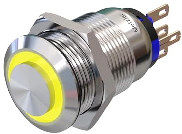 Metzler - Druckschalter 19mm - LED Ringbeleuchtung Gelb - IP67 IK10 - Edelstahl - Hervorstehend - Lötkontakte