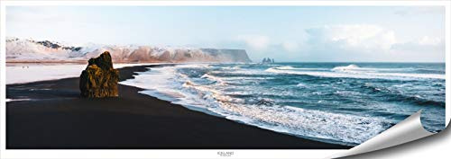 ARTBAY Island Poster HD XXL - Panorama Kunstdruck - 118,8 x 42 cm | Schwarzer Strand, Reynisfjara | Meer | Landschaft | Natur Poster | Premium Qualität