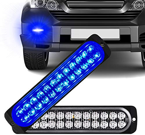 Sidaqi 2PCS 24-LED 72w Montaje en superficie Advertencia de emergencia Peligro intermitente Barra de luz estroboscópica con impermeable para camión de coche 12-24V(Azul)