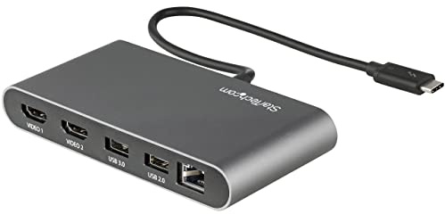 StarTech.com Mini Dock Thunderbolt 3 - Station d'Accueil TB3 à Double Écran - HDMI 4K 60Hz - 2x USB-A (3.2/2.0) & GbE - Câble 28cm - Adaptateur Multiport pour PC Portable - Mac/Windows (TB3DKM2HDL)