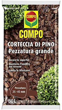 COMPO Corteccia di Pino Grossa, Pezzatura Grande, Per la Pacciamatura e la Decorazione, Consentito in Agricoltura Biologica, Sacco 60 L