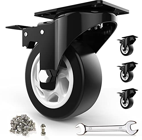 HomeGoGo Lenkrollen, 4er-Set, Transportrollen mit Sicherheitsverriegelung, 100-mm-Räder für Möbel, geräuschlose Hochleistungsräder mit Polyurethan-Gummibeschichtung, 360 Grad drehbar, 600 kg Gesamttra