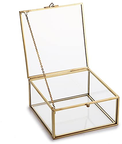 SUMTree Schmuckschatulle aus Metall und Glas Schmuckbox Schmukkiste Schmuckkoffer Schmuckaufbewahrung Geschenk für Muttertag und Hochzeit Geburtstag für Schmuck von Damen Ring(Quadrat)