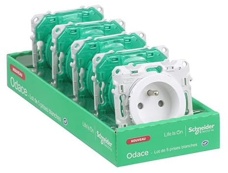 Schneider Schirme Prises (Sans Plaque) Odace - Blanc, 2P+T, Lot de 5