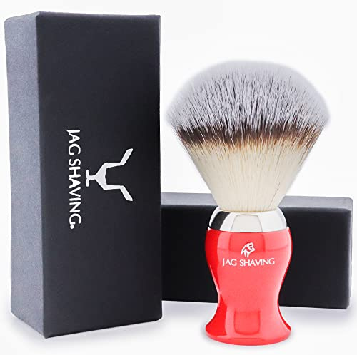 Jag Shaving Rakborste – syntetisk silverspets rakborste – rakborste för män – rakborste för rikt lödder – ergonomisk design (röd)