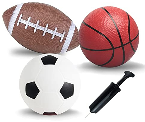 SPDTECH Soccer Basketball Football Small Sports Bouncy Balls with Hand Pump for Kids and Toddlers - (Pack of 3) 6-Inch Diameter Rubber Sport Ball Set for Fun Outdoors and Backyard Play