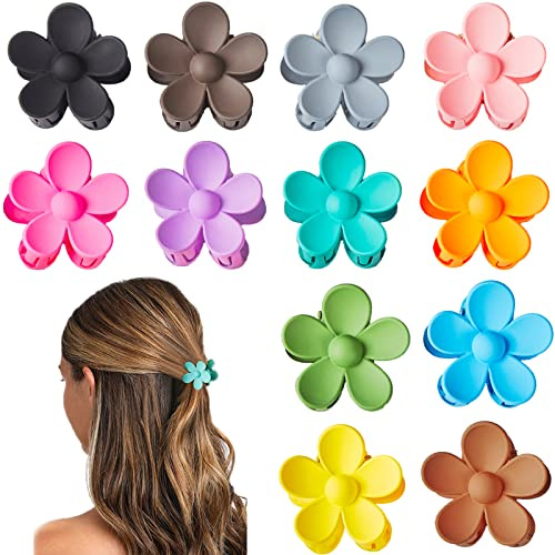 YosaiHom 12 Pack Small Flower Hair Claw Clips for Kids Girls, Tiny Hair Clips for Thin Thick Hair,1.37 Inch Mini Jaw Clips Strong Hold Non Slip Hair Accessories Clamps for Women-12 Colors