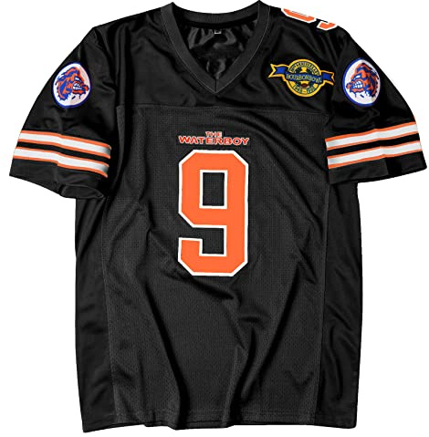 Tocament 90s Football Jersey for Party,Bobby Boucher #9 The Waterboy Sandler 50th Anniversary Movie Football Jersey (Black, Medium)