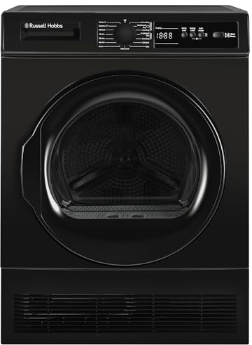 Russell Hobbs Freestanding Condenser Dryer Electric Tumble Dryer 15 Programmes 8kg Capacity 3 Heat Settings LED Display DelayStart Anti-Crease Child Lock Black Clothes Dryer RH8CTD111B