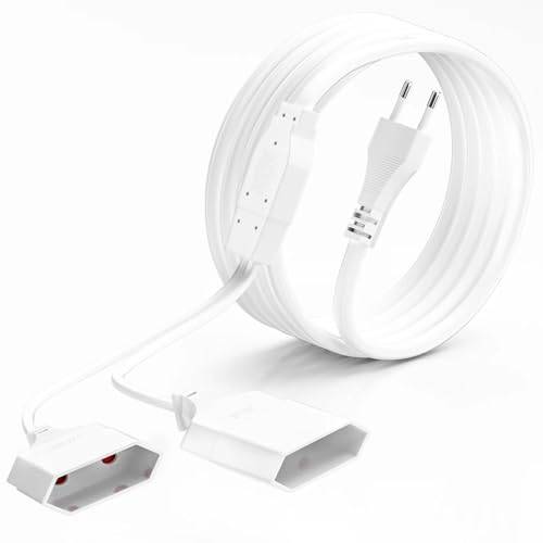Cavo di prolunga 7 m, cavo di alimentazione 2 prese piatto, cavo di prolunga 2 in 1 tipo C su presa europea, 0,75 mm², max. 2,5 A/250 V, per casa, computer, TV, bianco