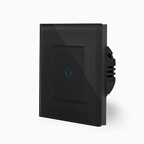 POINT einfacher Touch Dimmer Lichtschalter Ein/Aus dimmbar 1-Fach im Glasrahmen in schwarz 1-Weg Glas Berührungs Wandschalter zum dimmen einer Leuchte, Lampe Luxus-Time