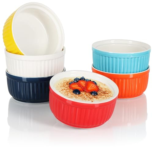 COM-FOUR® 6x Platos para soufflé - Cuencos de cerámica con Aletas de ragú - Cacerolas aptas para Horno - Cuencos de Postre aptos - Vasos de cerámica de Colores 250 ml