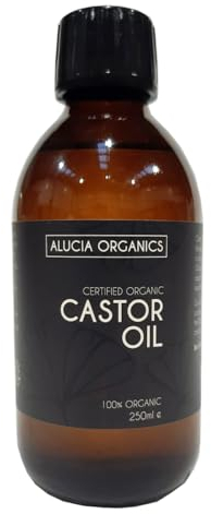 ALUCIA ORGANICS Certified Organic Castor Oil 250ml – 100% Pure for Face, Eyebrows, Eyelashes & Hair – Natural, Cold-Pressed & Unrefined – Vegan & Cruelty-Free