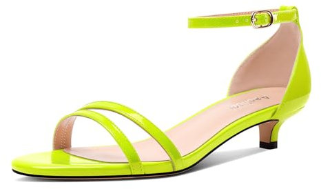 Aachcol Donna Basso Gattini Tacco Heel Rotonda Punta Sandali Cinturino alla Caviglia Fibbia Ballo Dress Classico Estate 3 CM Heels Verde Lime 35 EU
