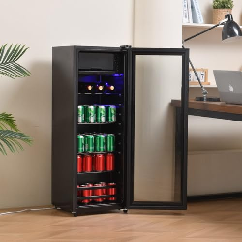 Sweiko Réfrigérateur de 128 litres, congélateur de 8 litres et congélateur de 120 litres.Fonctionnement silencieux,économie d'énergie, clayettes réglables (Black, 128L)