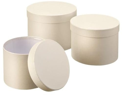 Floralcraft Set of 3 Round Lined Symphony Hat Boxes with Lids (Cream), Empty Storage Boxes Cardboard Florist Hat Boxes Jewellery Boxes for Wedding Anniversary Valentines Gift Christmas