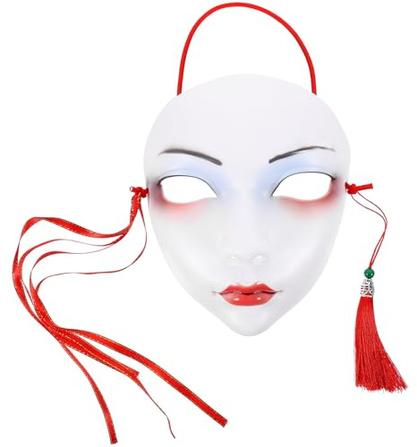 Holibanna Masque Kabuki Blanc DIY Masque Avec Gland De Mascarade Animal Non Peint Artisanat Pour Mascarade Costume Cosplay Partie