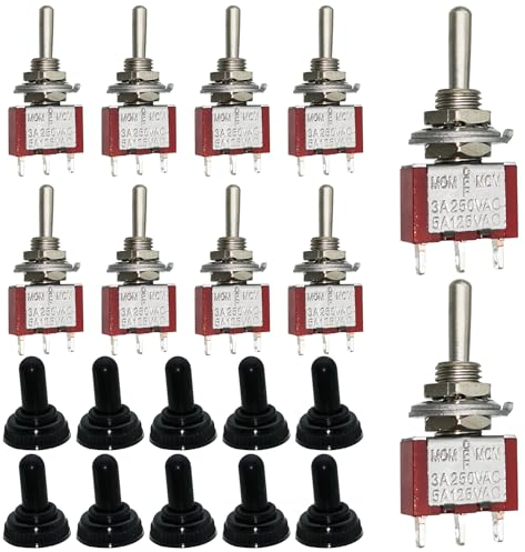 Mini Toggle Switch, Dujelixa 3 Pins 3 Position Bilateral Reset Switch Electronics, 6mm Panel Cut Out MTS-123 Momentary Switch 10 Pcs, Car Van Switch SPDT with M6 Waterproof Cap AC125V 6A(250V/3A)