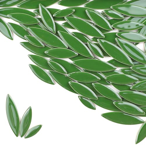 ZWCT 200g Ceramic Mosaic DIY Set Colorful Petal Ceramics Leafy Vein Mosaic Tiles Craft Materials Mosaic Art Materials - Dark Green