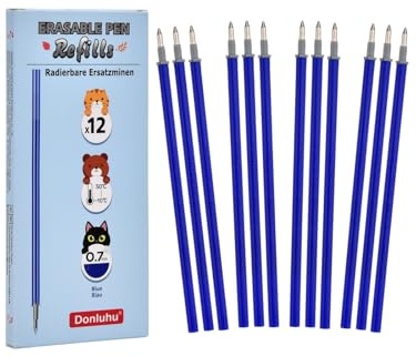 Donluhu 12x Radierbarer Ersatzminen Blau - Kompatibel Mit Legami - Einfach zu radieren - Stiftspitze 0,7mm,Höhe 13 cm