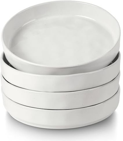 LIANYU Wide Shallow Pasta Bowls Set of 4, Deep Dinner Salad Plates, 8.25 Large Ceramic Serving Bowls Plates, Microwave & Dishwasher Safe, Polar White