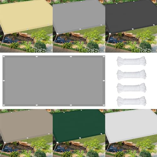 Voile d'ombrage 1.6 x 1.6 m Rectangulaire Voile Ombrage Protection des Rayons UV avec Oeillets Filet Dombrage pour Patio Jardin Terrasse Extérieur, Gris Clair