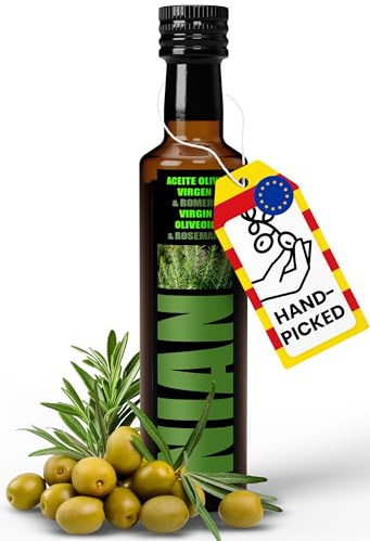 NIAN® Olivenöl Rosmarinöl [DAS OLIVENÖL DER STERNEKÖCHE] - Arbequina Oliven der neuesten Ernte - Oliven Öl für Gourmet-Küche daheim - Olive gepresst mit Rosmarin (vogelsichere Ernte)