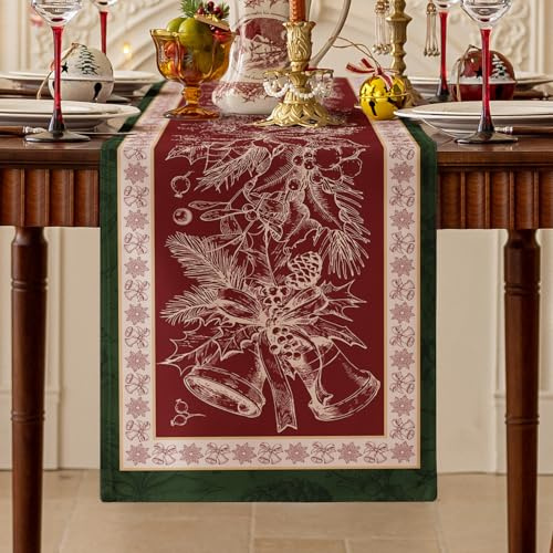 Romanstile Weihnachts Tischläufer rot modern 40x180 cm abwaschbar mit Weihnachten Muster Tischband Tischstreifen festliche Deko für Christmas,Esstisch und Buffet,Geschenke,Xmas,Silvester,Party,Neujahr