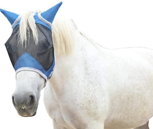 Gallopoff flugmask häst, hästmask med öron skydd, ventilerande nät