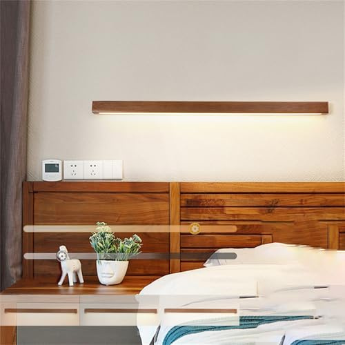 TZSMUM Dimmbar LED Wandleuchte Innen Holz Wandlampe Lange 2700K/4500K/6500K Lampe Modern Wandbeleuchtung Für Schlafzimmer Wohnzimmer Flur Treppenhaus Innenbeleuchtung Nachtlampe (Walnuss,120CM)