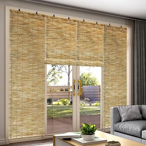 Außen-Rollos, Bambus-Jalousien, Bambus-Fensterläden, Stroh-Gardinen, natürliche Schilf-Gardinen, handgewebte Raffrollos, Sichtschutz for innen/außen, einfache Installation(140x160cm/55x63in)