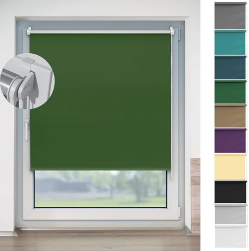 Estor Opaco sin Taladrar 95 x 170 cm Fácil de Instalar sin Herramientas, Cortina de Oscurecimiento Personalizable para Puertas y Ventanas, Verde Oscuro