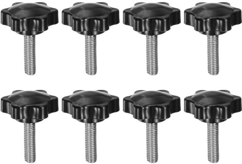 QUARKZMAN 8 Pezzi Pomelli a Stella M8 x 30mm Vite Filettata in Acciaio Inossidabile 304, 38mm Manopola Zigrinata Vite a Testa Zigrinata a 6 Stelle Plastica Impugnatura Manopola, Nero