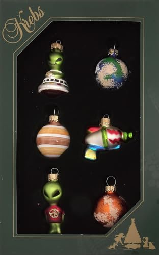 Krebs Glas Lauscha - Weihnachtsdekoration/Christbaumschmuck aus Glas - Mini Allien Set - Menge: 6 Stück - Größe: ca. 3,5 cm