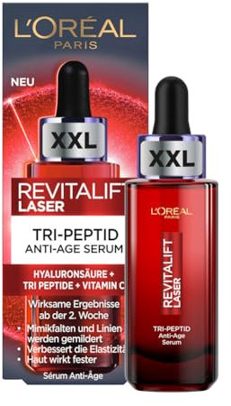 L'Oréal Paris - Sérum Correcteur Visage Anti-Âge - Soin Anti-Âge Triple Action - À l'Acide Hyaluronique, Peptides & Vitamine C - Tous Types de Peau - Revitalift Laser X3-50 ml