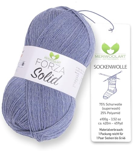 MeriWoolArt® Sockgarn 4-trådigt – 100g Merinoullgarn för stickning & virkning, 75% ny ull (superwash), 25% polyamid, 420m – Perfekt för herr- & damsockor, tröjor & koftor
