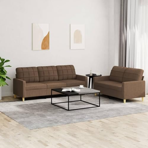 Brokky 2-TLG. Sofagarnitur mit Kissen Sofa Wohnzimmer Sitzgruppe Wohnzimmer Sofa Set Sofas FüR Wohnzimmer Braun Stoff / 3201309