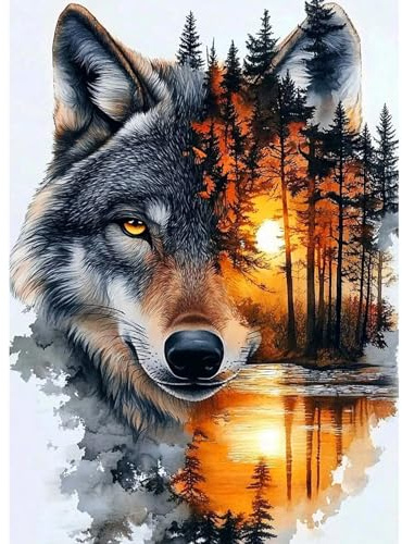 CEOVR Diamond Painting Kit Erwachsene Wolf Diamond-painting,30x40 cm Diamant Paintings Kit,Sonnenuntergang und Wolf Diamond Painting Bilder Set,5D DIY Diamond Painting Bilder Kit