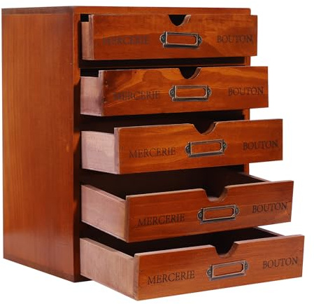 Holz Schreibtisch Organizer, 5 Stück mini kommode mit schubladen mit 15 Schubladen, Stapelbar, für Wohnzimmer, Schlafzimmer, Arbeitszimmer, Büro, Kiefernholz