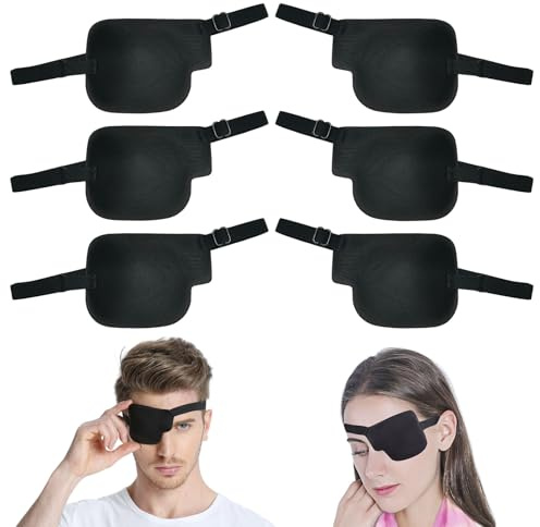 TUONYIS 6 Stück Augenklappen Verstellbare Augenklappe, Augenklappe für Erwachsene und Kinder Pirat Eye Patches Augenpflaster Erwachsene, 3*Linke, 3*Rechtes, 3D Augenklappen, Augenmaske Für Strabismus