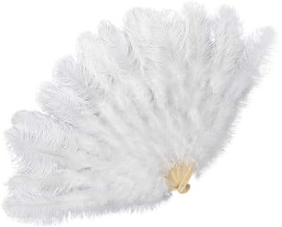 ROYJJ Elegant Handmade Large Feathered Fan 1920s Flapper Folding Handheld Fan for Dance Performances and Burlesque Dance Show Feather fan