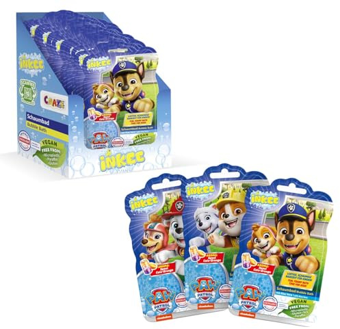 INKEE – Bubble Bath Liquid Paw Patrol, badtillbehör för barn, blå Paw Patrol, skumbad barn med aloe vera & speci Cola-Orange arom, 15 x 40 g