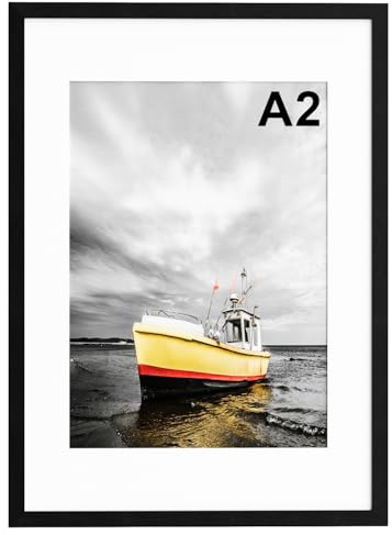 Hiyzaun A2 Picture Frame, 42x59.4cm Black Poster Frames with Perspex Window, 1 Pack