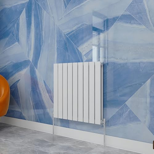 White Designer Radiator Horizontal 600×612mm Double Flat Panel - Wall/Floor Mounted for Modern Multi-Scene & Central Heating