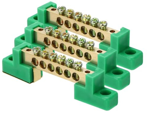 sourcing map 3 barre terminali a terra, 6 posizioni a vite, in ottone, morsettiera di messa a terra 6 x 12 mm per apparecchiature elettriche, scatola di distribuzione, verde